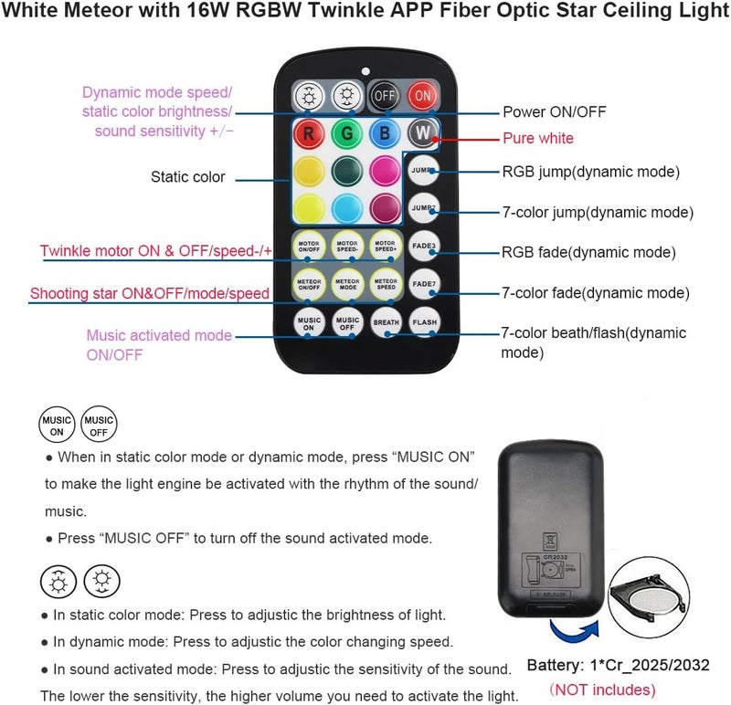 AKEPO Small Size 16W RGBW APP Twinkle Shooting Star Fiber Optic Lights, Music Activated 450pcs 0.03in 9.8ft/3m Optical Fiber Star Ceiling Light Kit for Car Starlight Headliner/Home - Image 3